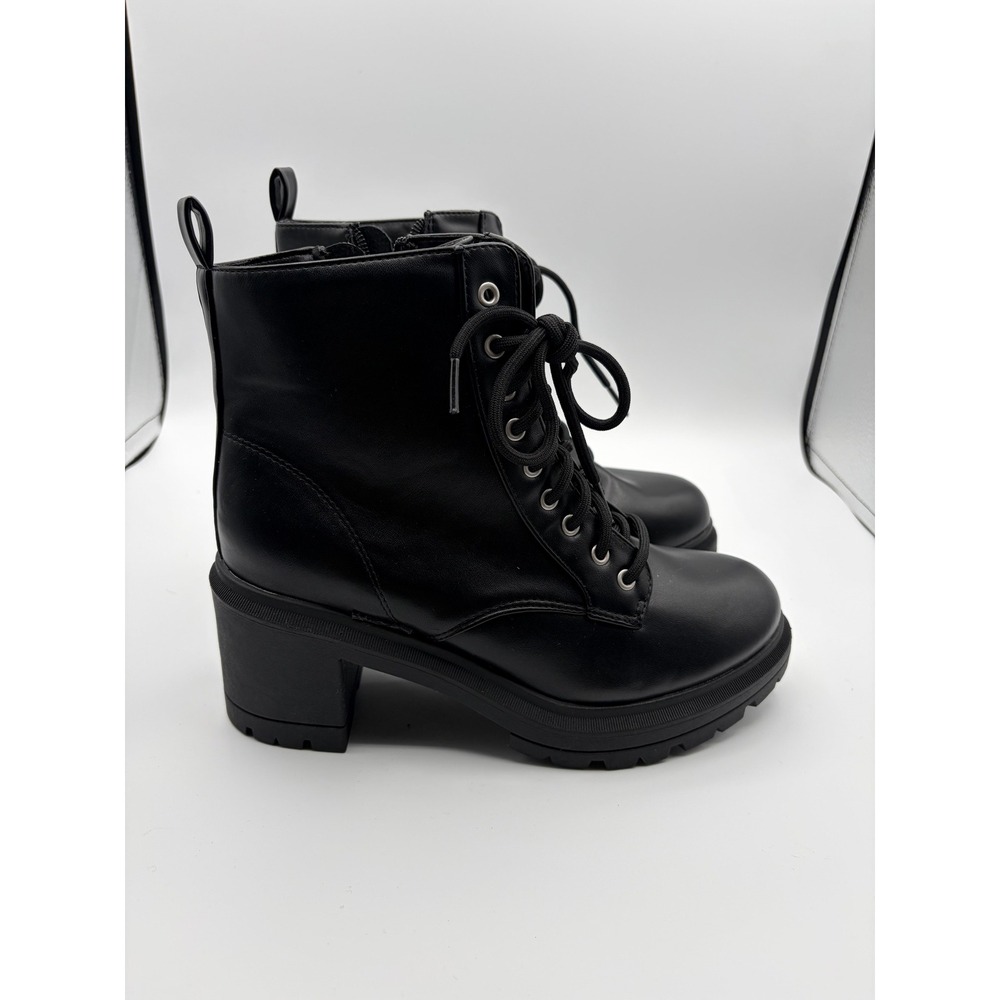 No Boundaries Combat Boots Womens 8.5 Black Lace Up Side Zip Lug Sole Heeled